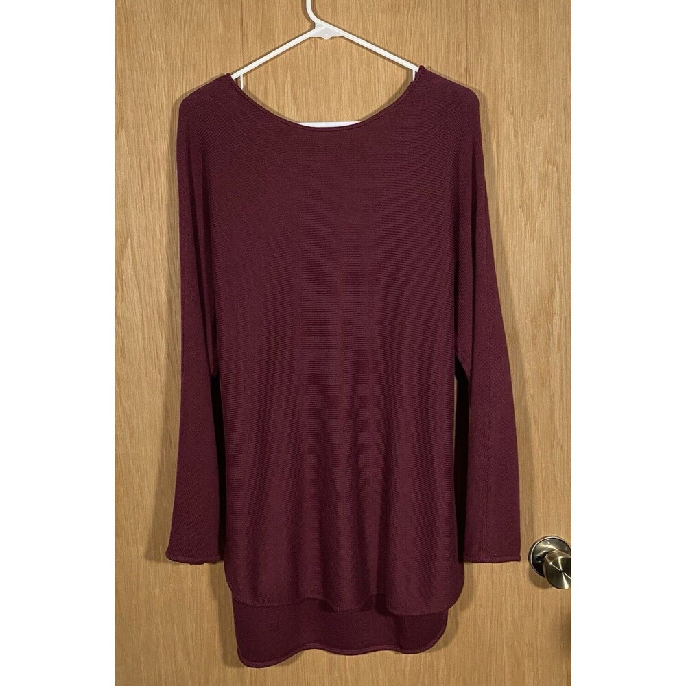 Michael Kors Women's Lg Burgundy Sweater Tunic Hi-Lo Hem Gold Zipper Career Cozy
